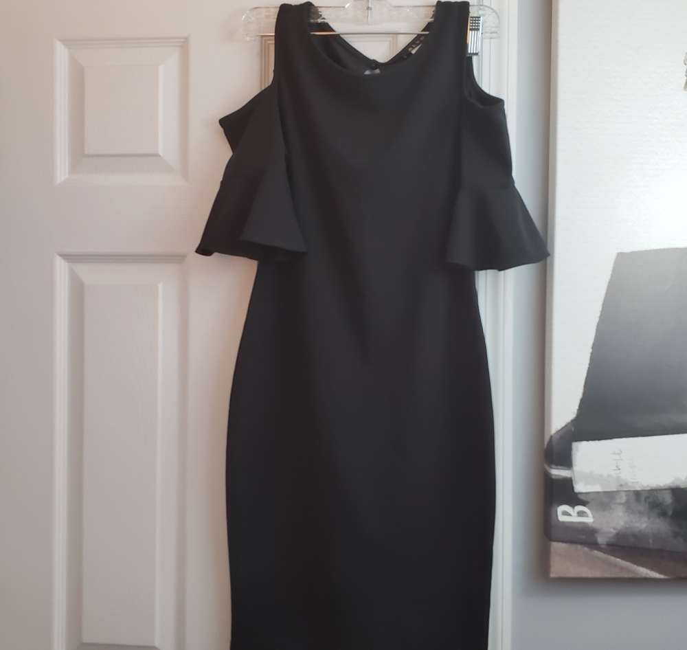 💥Womens Black Cold Shoulder Dress - Picture 2 of 8